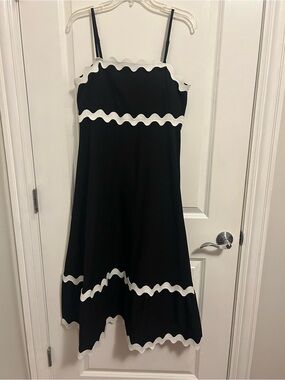 Women’s Black Dress with White Scallop Trim